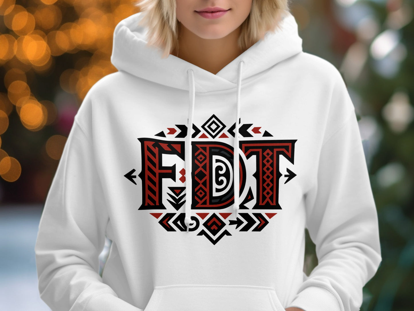 FDT Patterned Design White Hooded Sweatshirt product