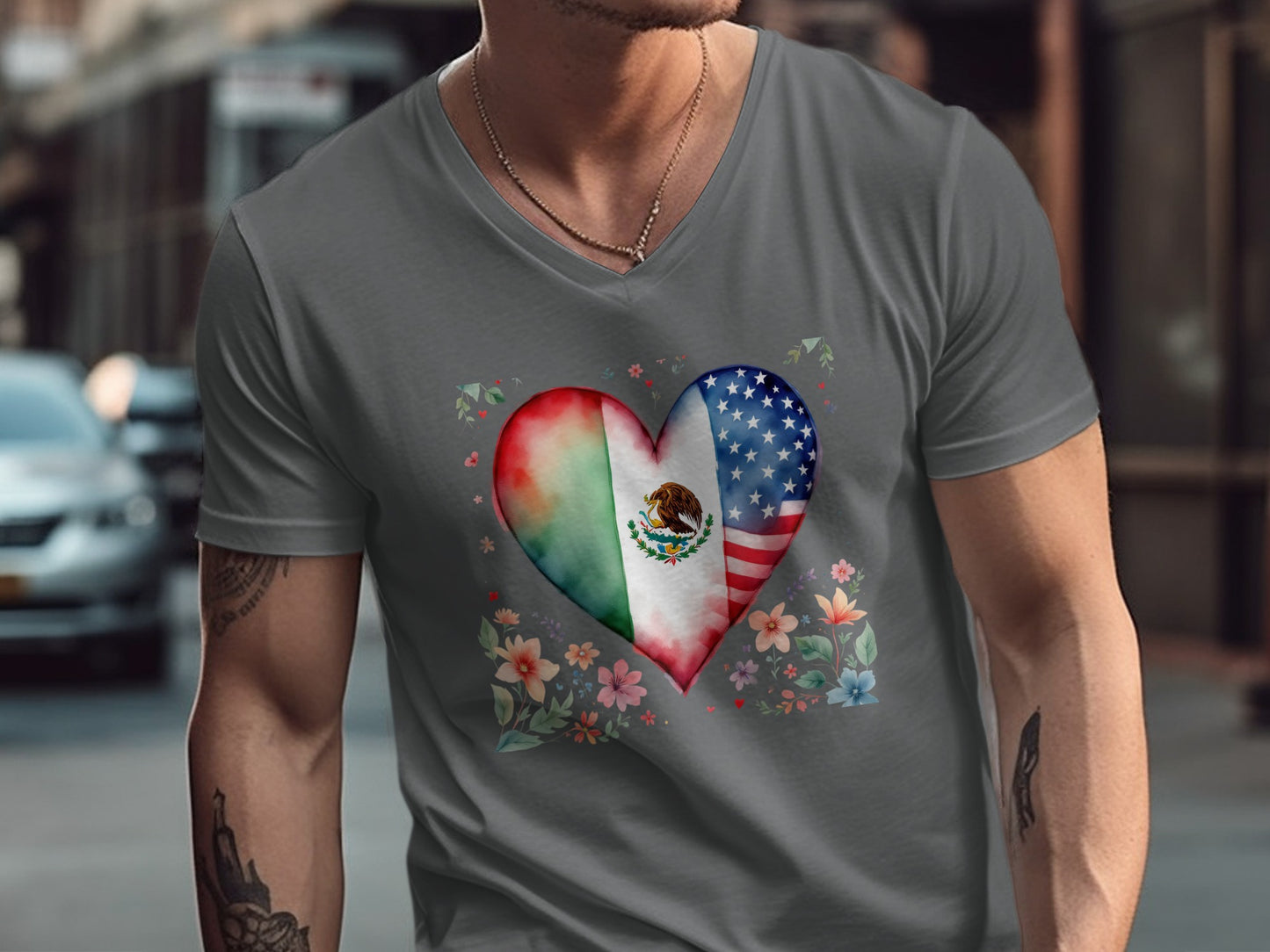 Heart Shaped Mexican American Flag Graphic T-Shirt product