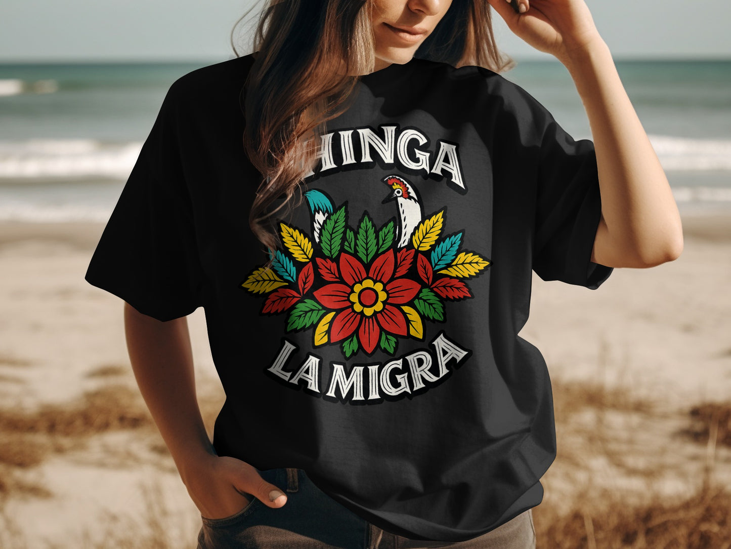Chinga La Migra Floral and Bird Design T-shirt product