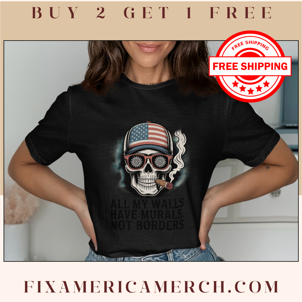 Patriotic Skull Graphic Tee Statement Shirt product