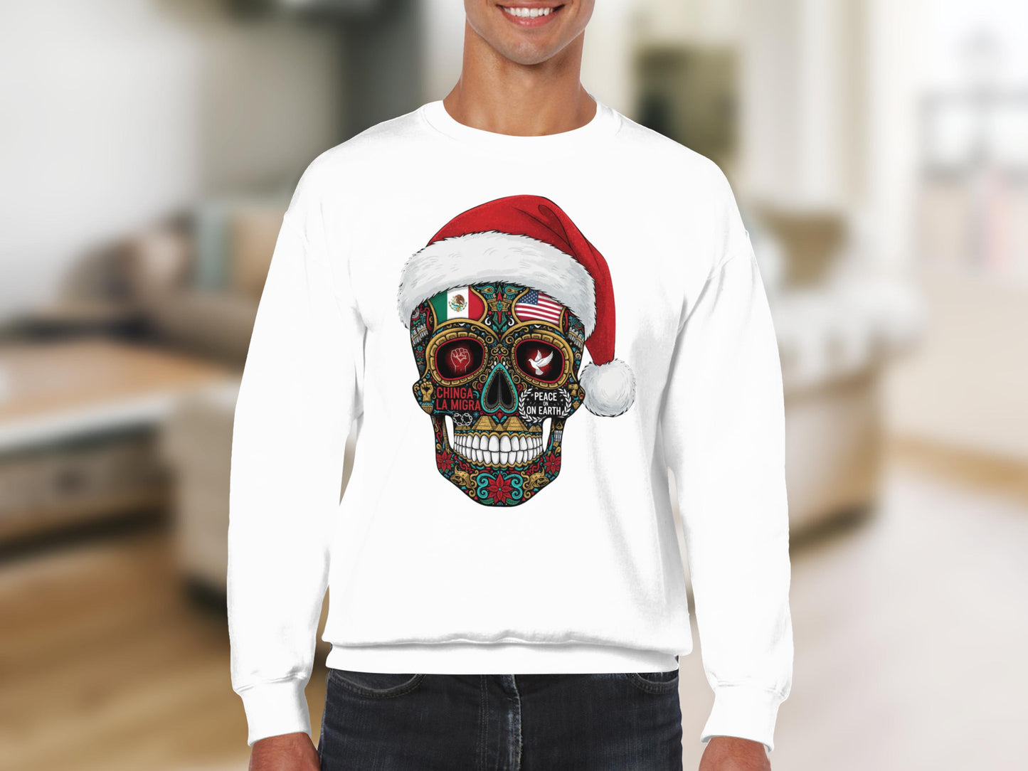 Festive Santa Skull Graphic Design Sweatshirt