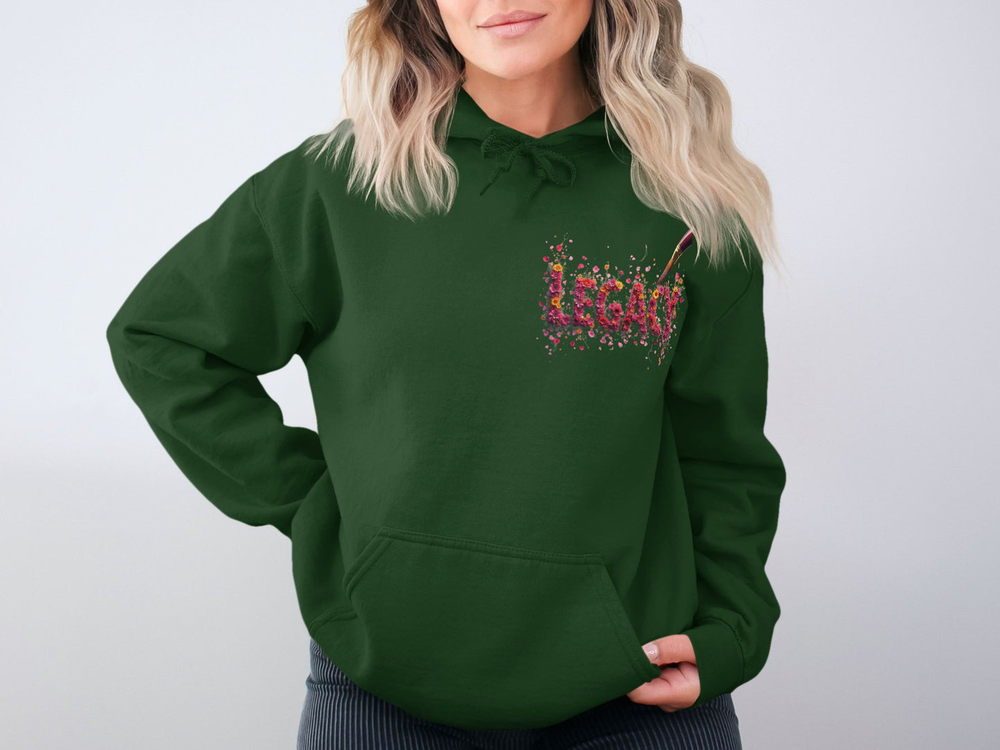 Vibrant Floral Design on Green Hoodie Product