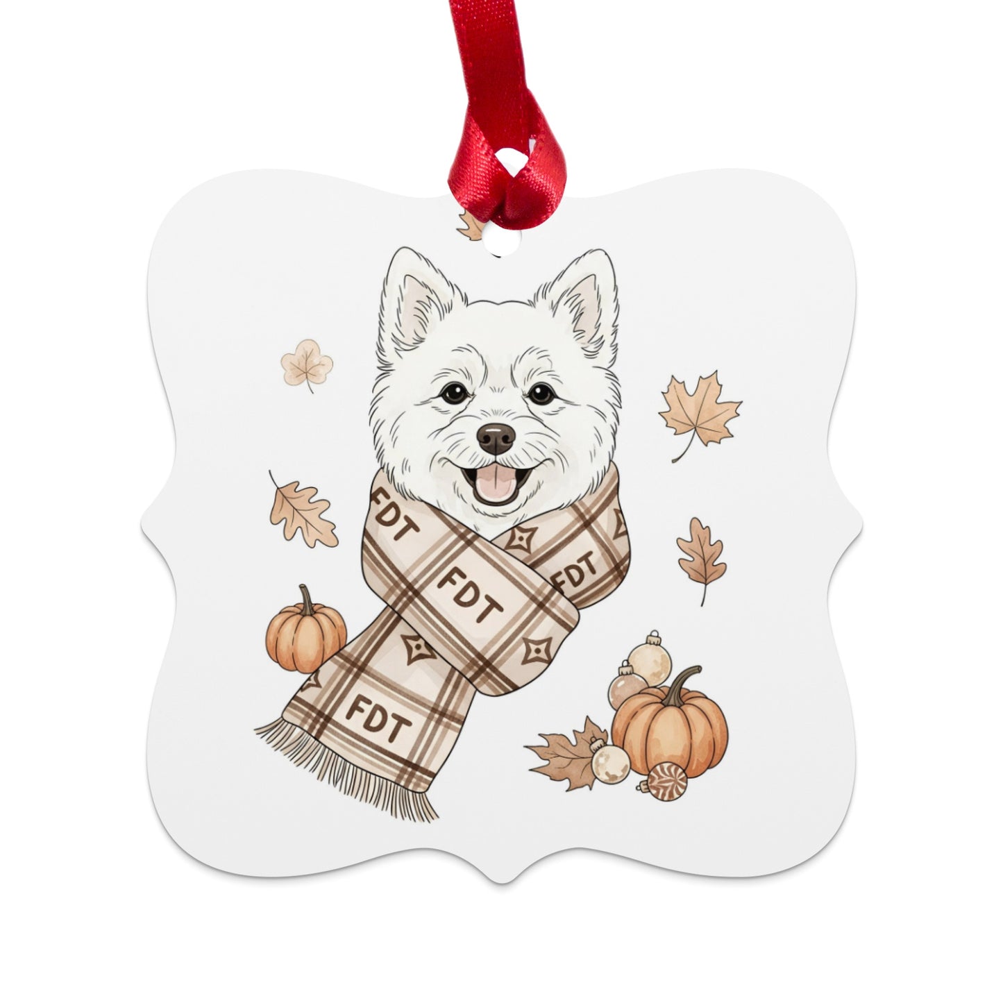 Cute Dog With Scarf Autumn Theme Ornament