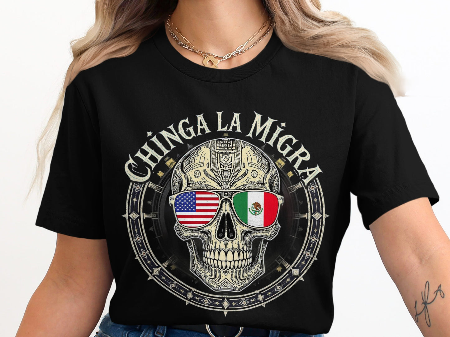 Chinga La Migra Skull Graphic Tee Shirt product
