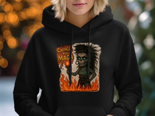 Vivid Skeleton Warrior Hoodie Flames Design product