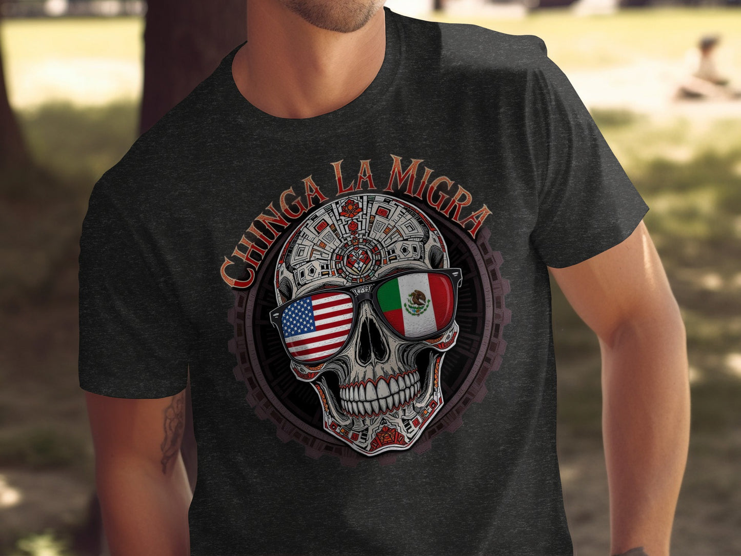 Chinga La Migra Skull American-Mexican Flag T-shirt product