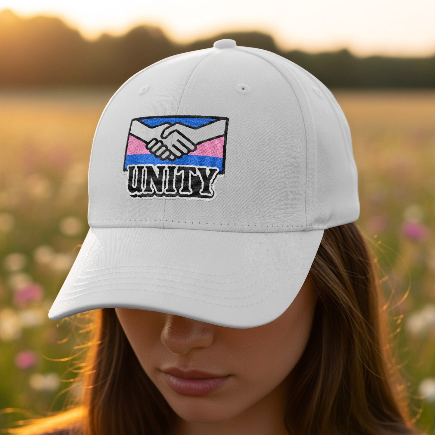 Unity Handshake Design White Casual Cap product