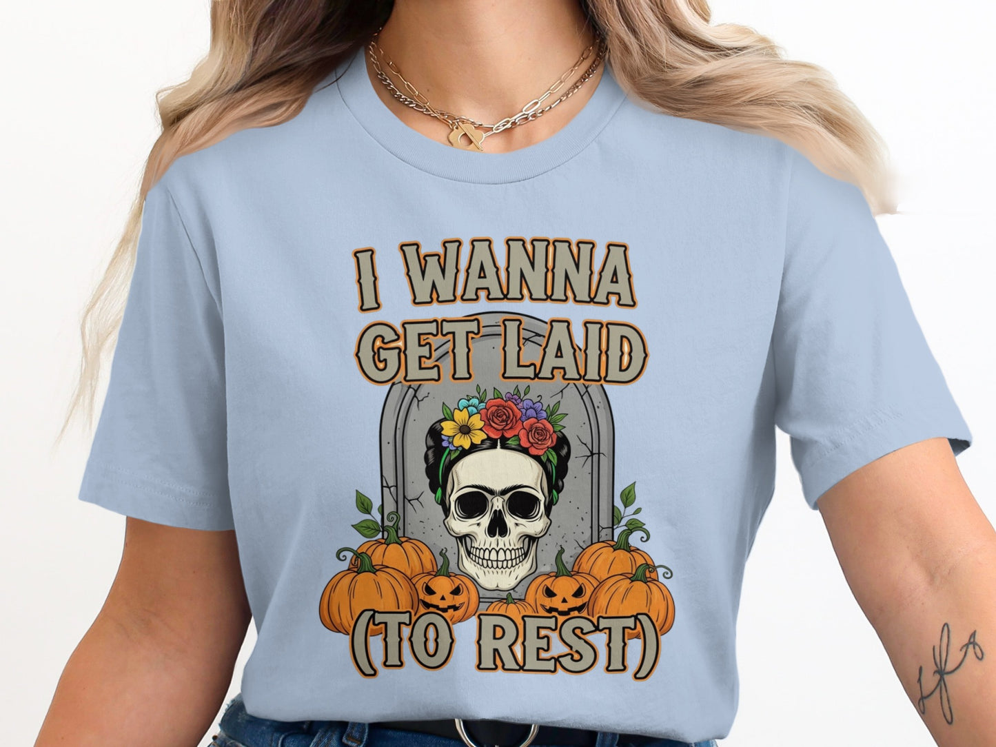 I Wanna Get Laid To Rest Halloween Skull Shirt product type