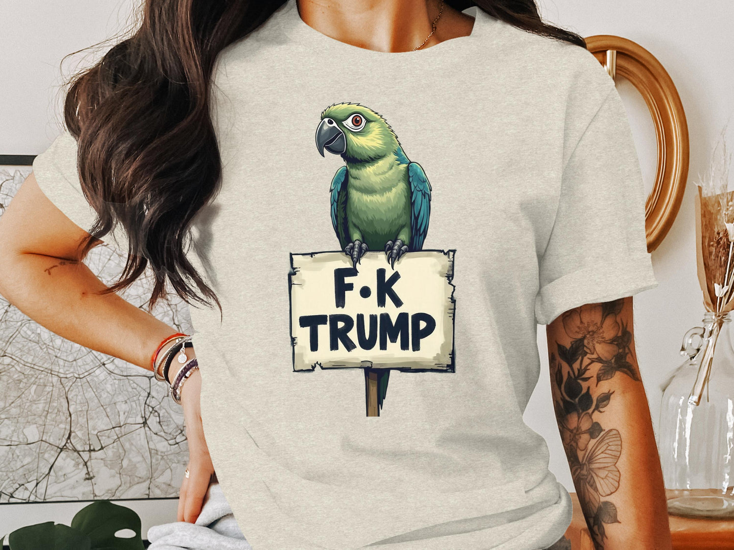 Parrot Holding F*K Trump Sign Graphic T-Shirt product