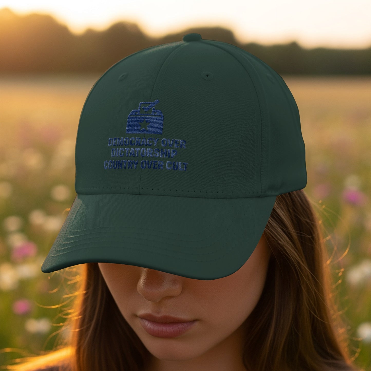 Democracy Over Dictatorship Anti Trump hat embroidery