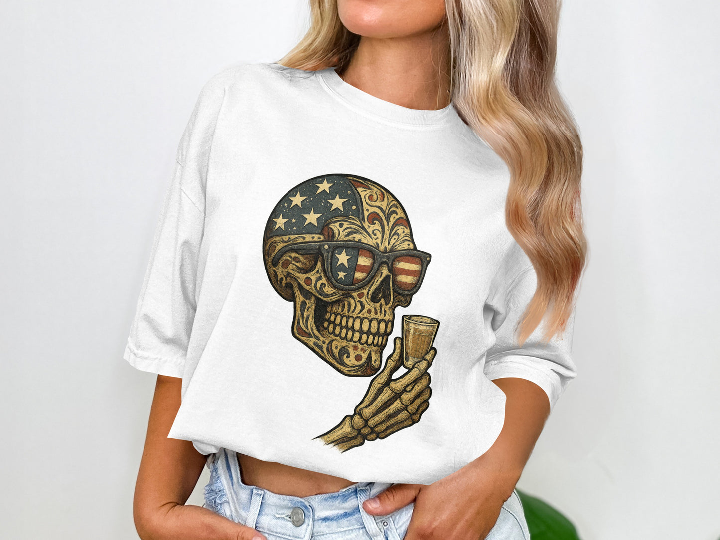 Skull with Sunglasses and Stars Graphic T-shirt product type