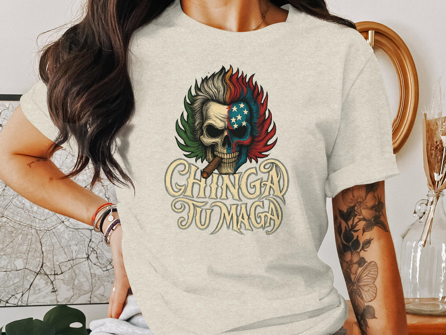 Unique Skull Art Chingad Tu Maga Graphic Tee Shirt Product