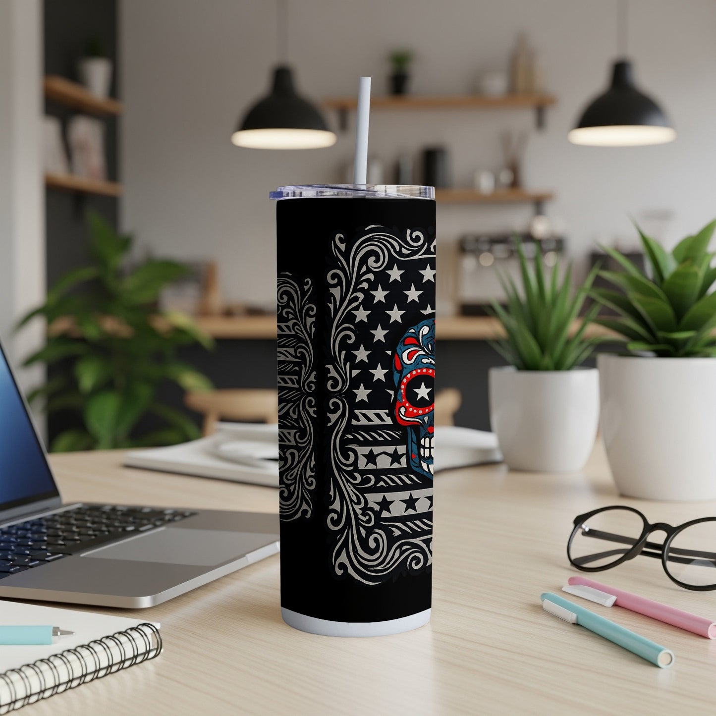 Vibrant Patterned Black Tumbler with Straw product
