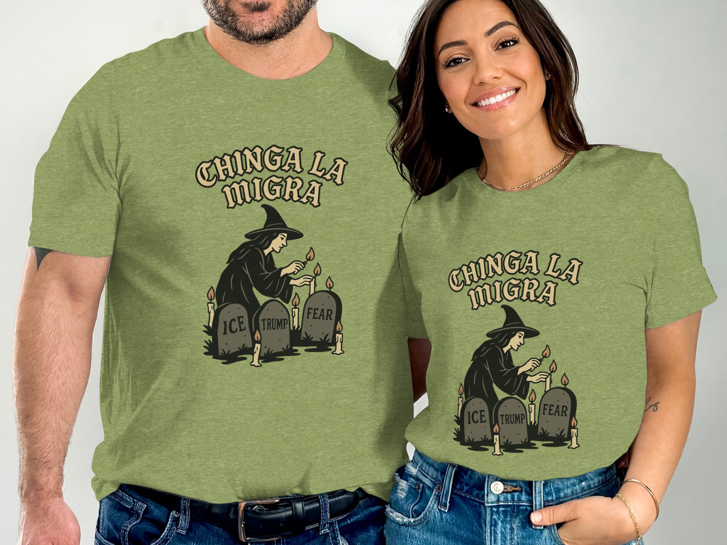 Chinga La Migra Witch Design Printed T-Shirt product