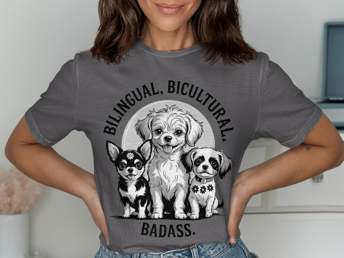 Bilingual Bicultural Badass Cute Dogs Graphic Tee product