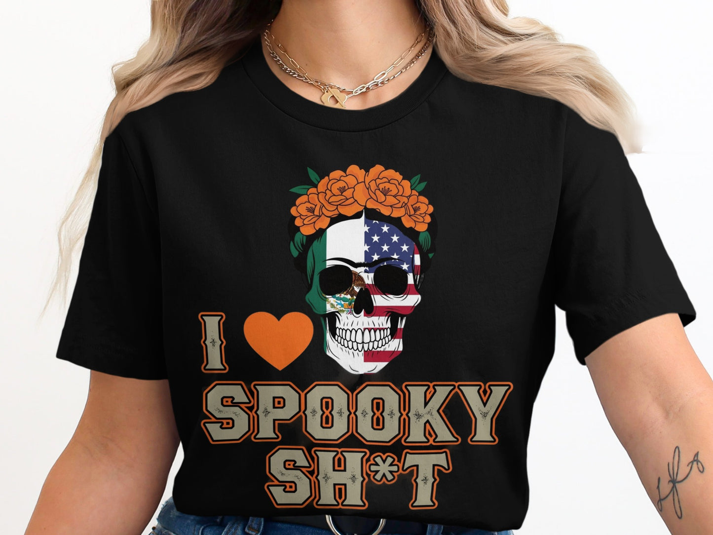 I Love Spooky Sh*t Skull with Flowers Design Shirt product type