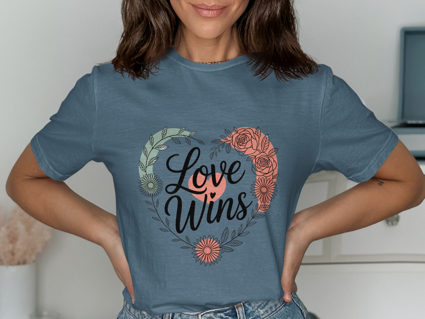 Love Wins Graphic Tee Heart Floral Design product type