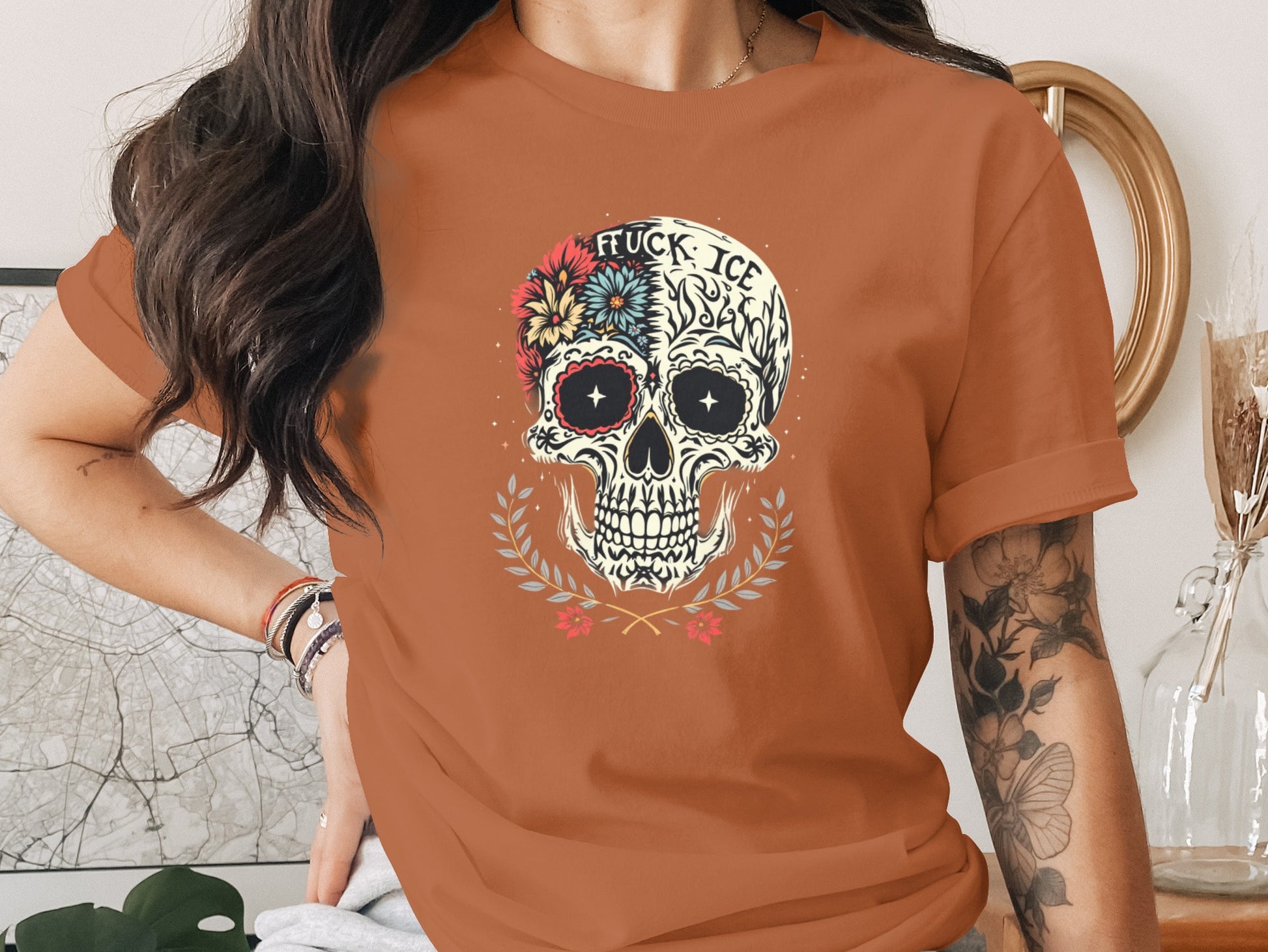 Floral Skull Design Graphic T-shirt product