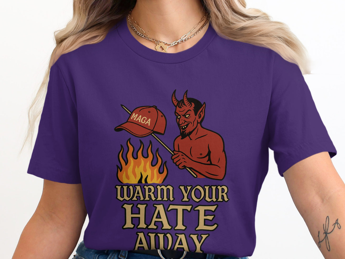 Warm Your Hate Away Devil Graphic T-Shirt Product
