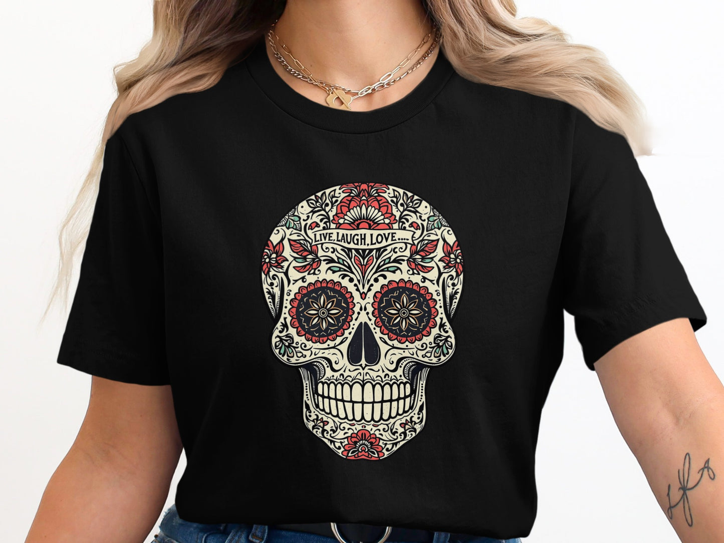 Live Laugh Love Skull Graphic Short Sleeve T-Shirt product type