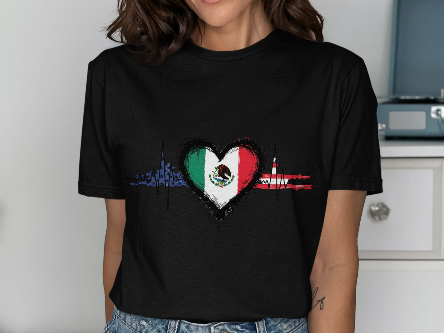Mexican Flag Heartbeat Graphic T-shirt product type