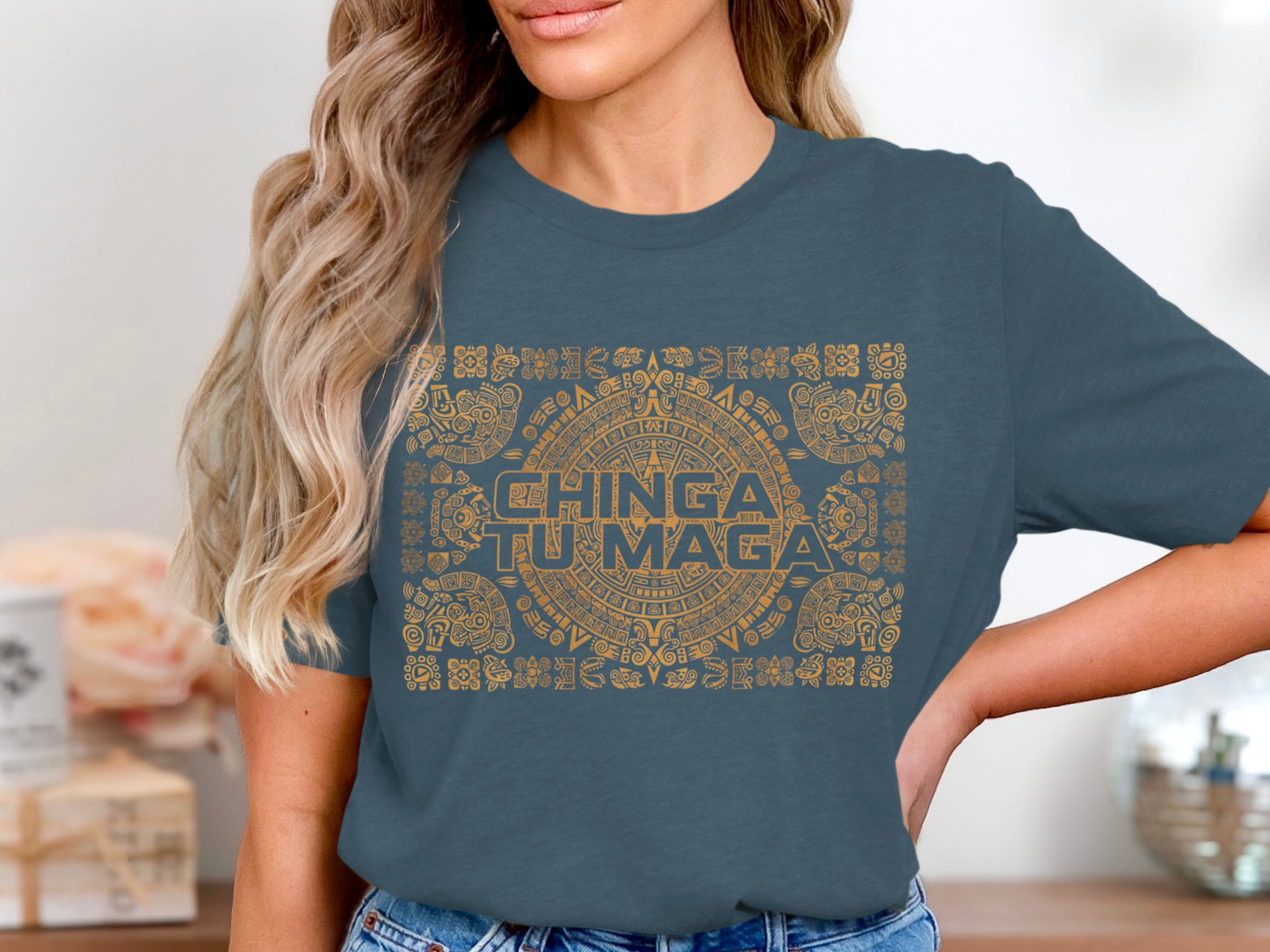 Chinga Tu Maga Aztec Pattern Graphic Tee shirt product