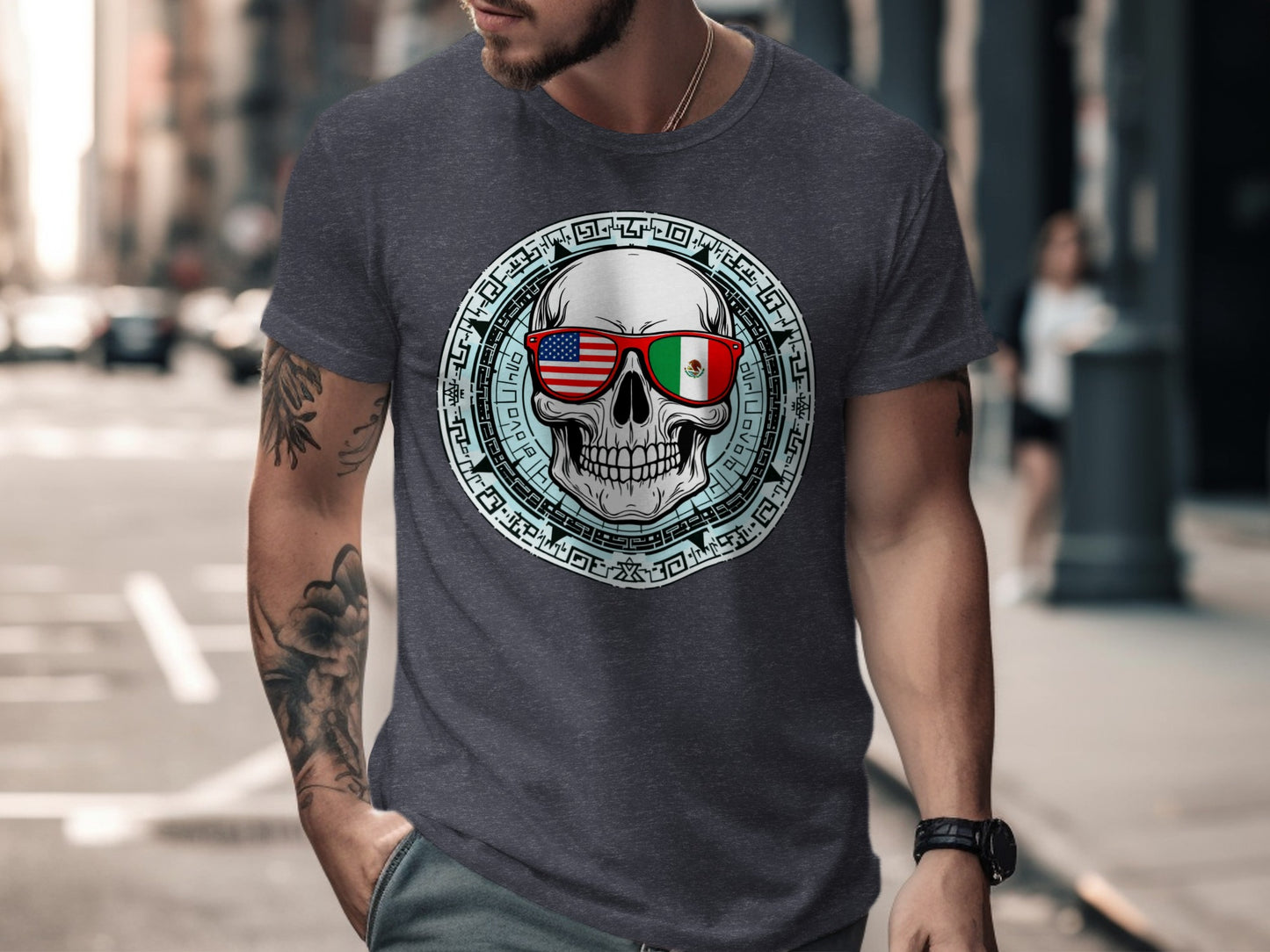 Skull with Flag Sunglasses Design T-Shirt product