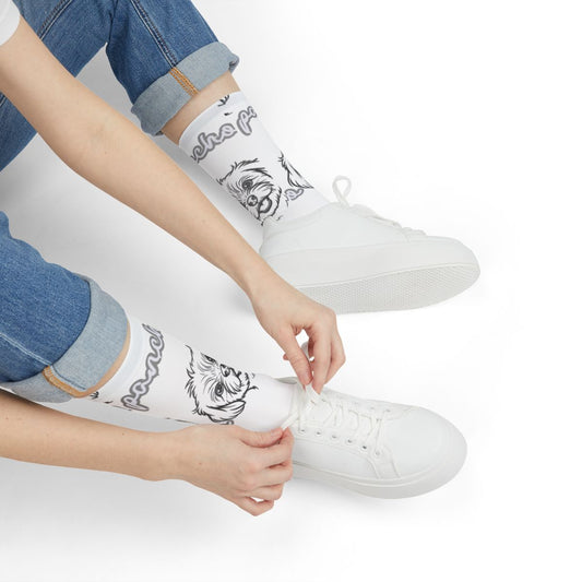 Stylish White Socks with Fun Illustrated Faces Pattern