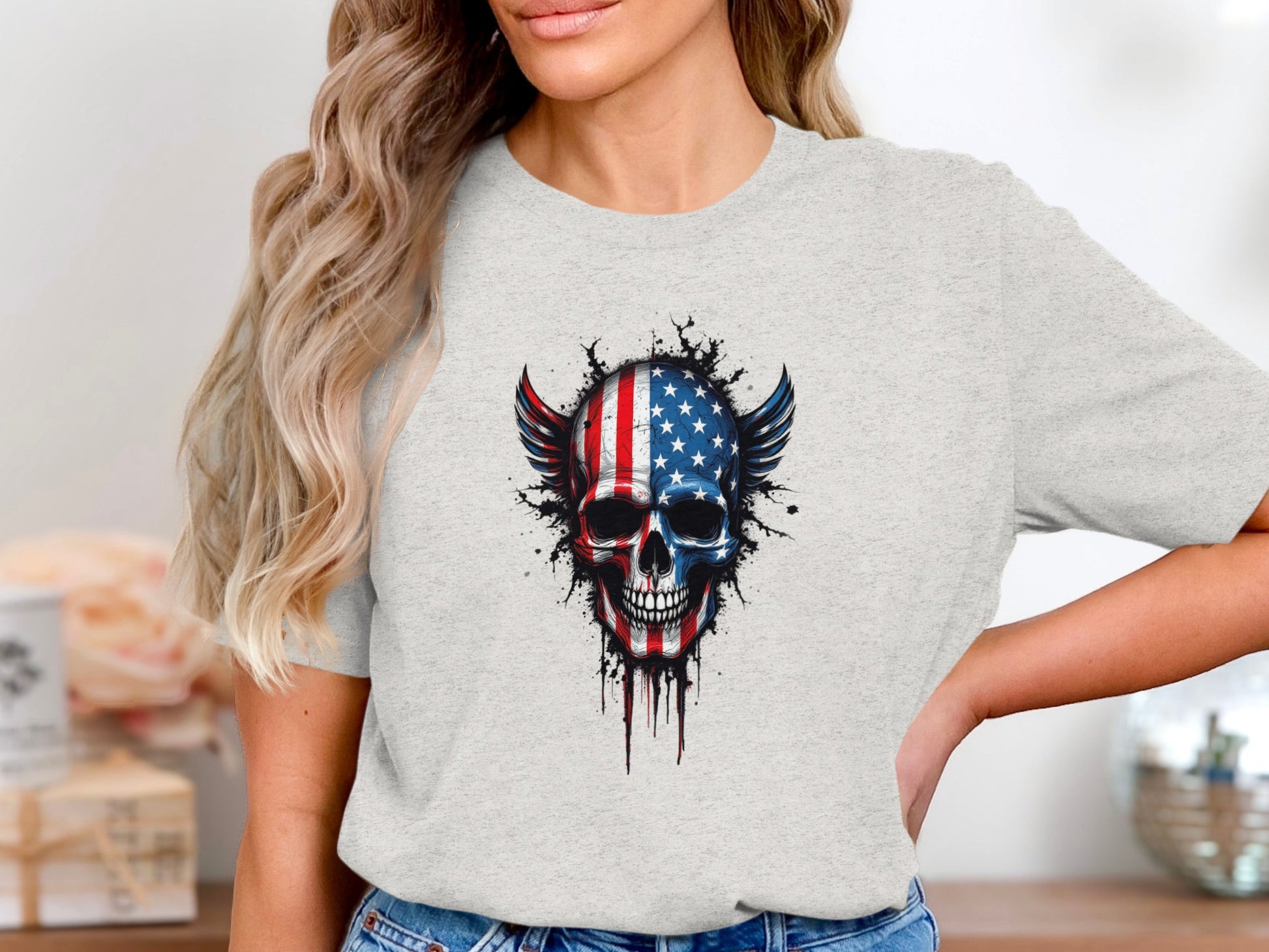 American Flag Skull Graphic Printed T Shirt product type