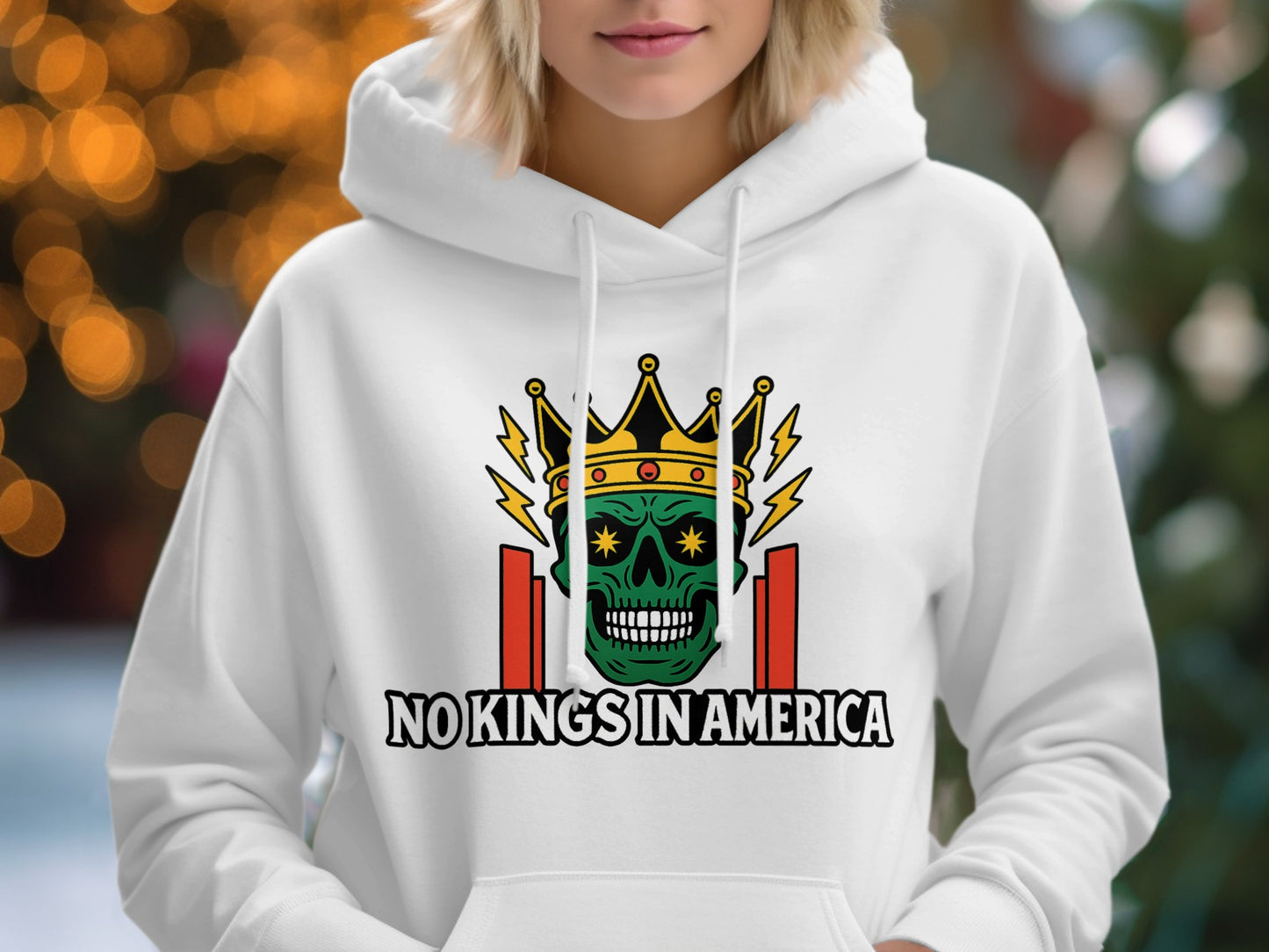 No Kings in America Hoodie with Crown Skull product type