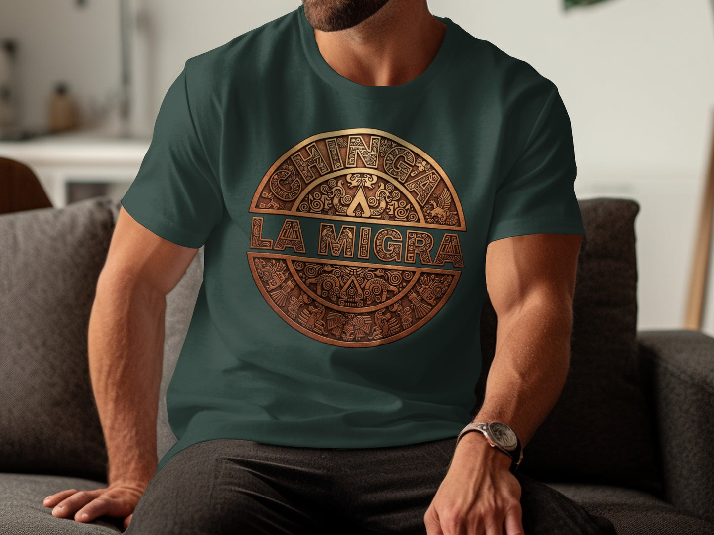 Unique Aztec Inspired Chinga La Migra Graphic T-Shirt product