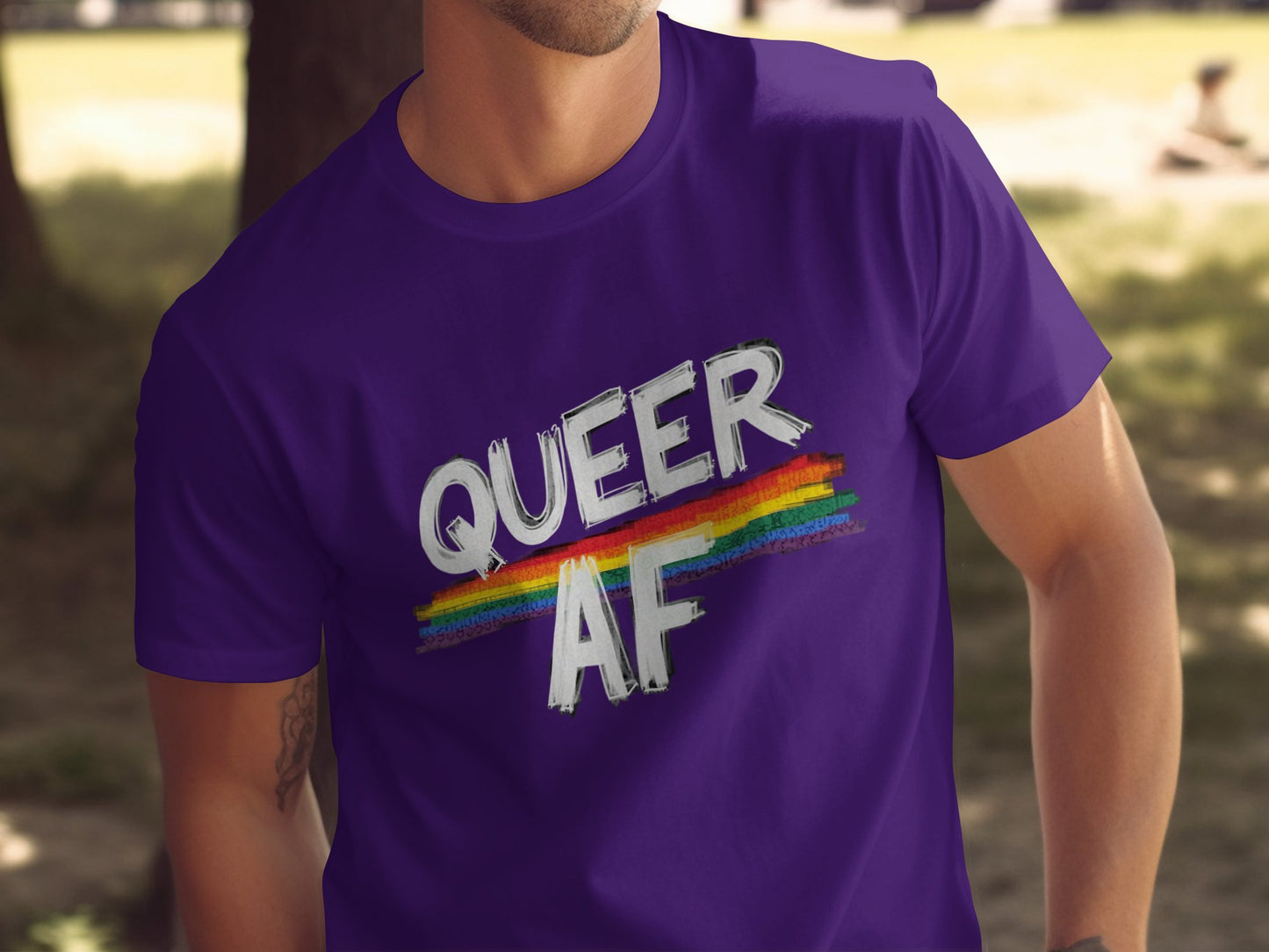 QUEER AF Rainbow Graphic Tee Shirt Vibrant Design product