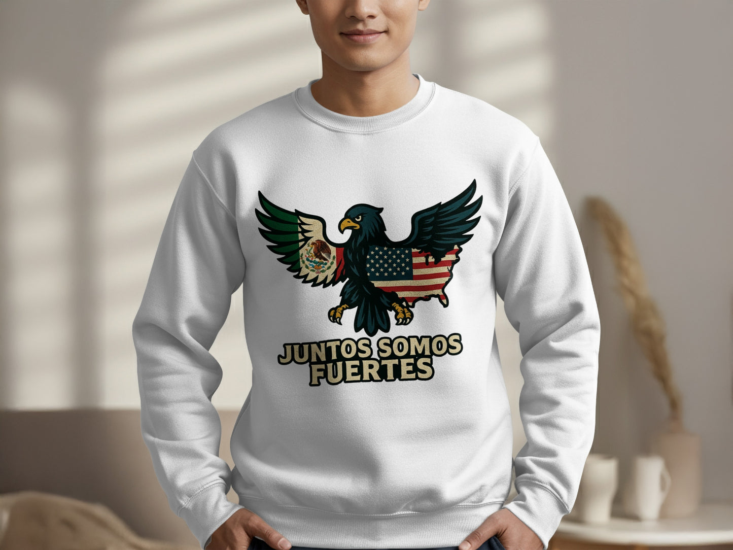 Juntos Somos Fuertes Eagle and Flag Design Sweatshirt product