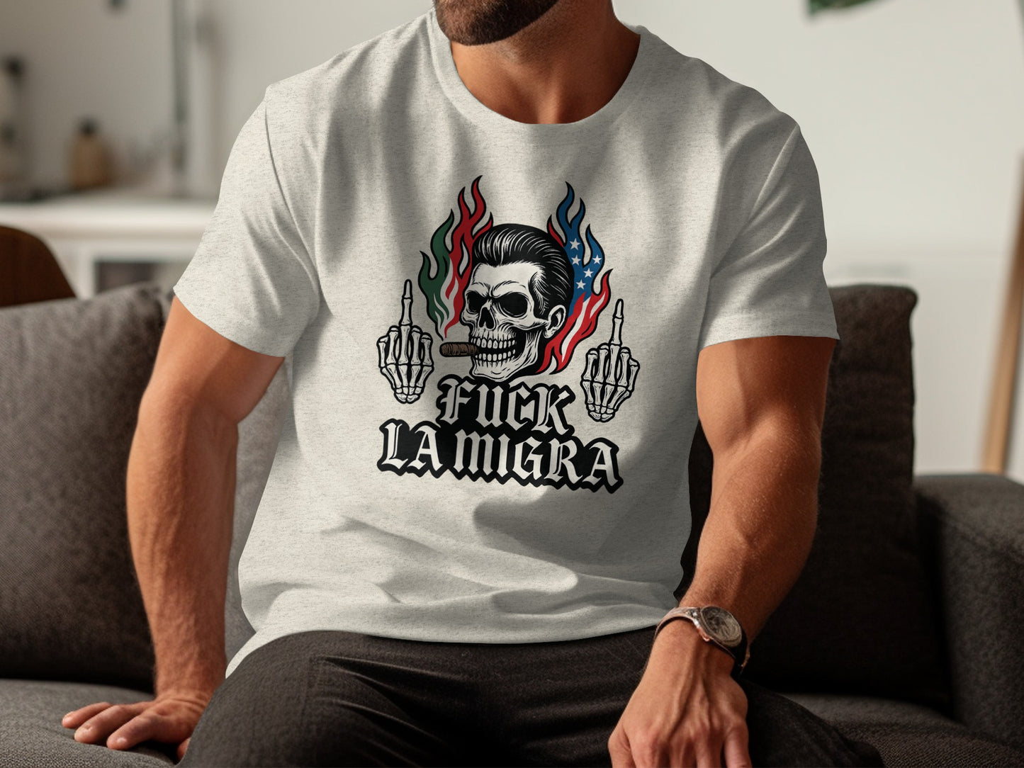 Skull and Flames Fuck La Migra Graphic Tees product