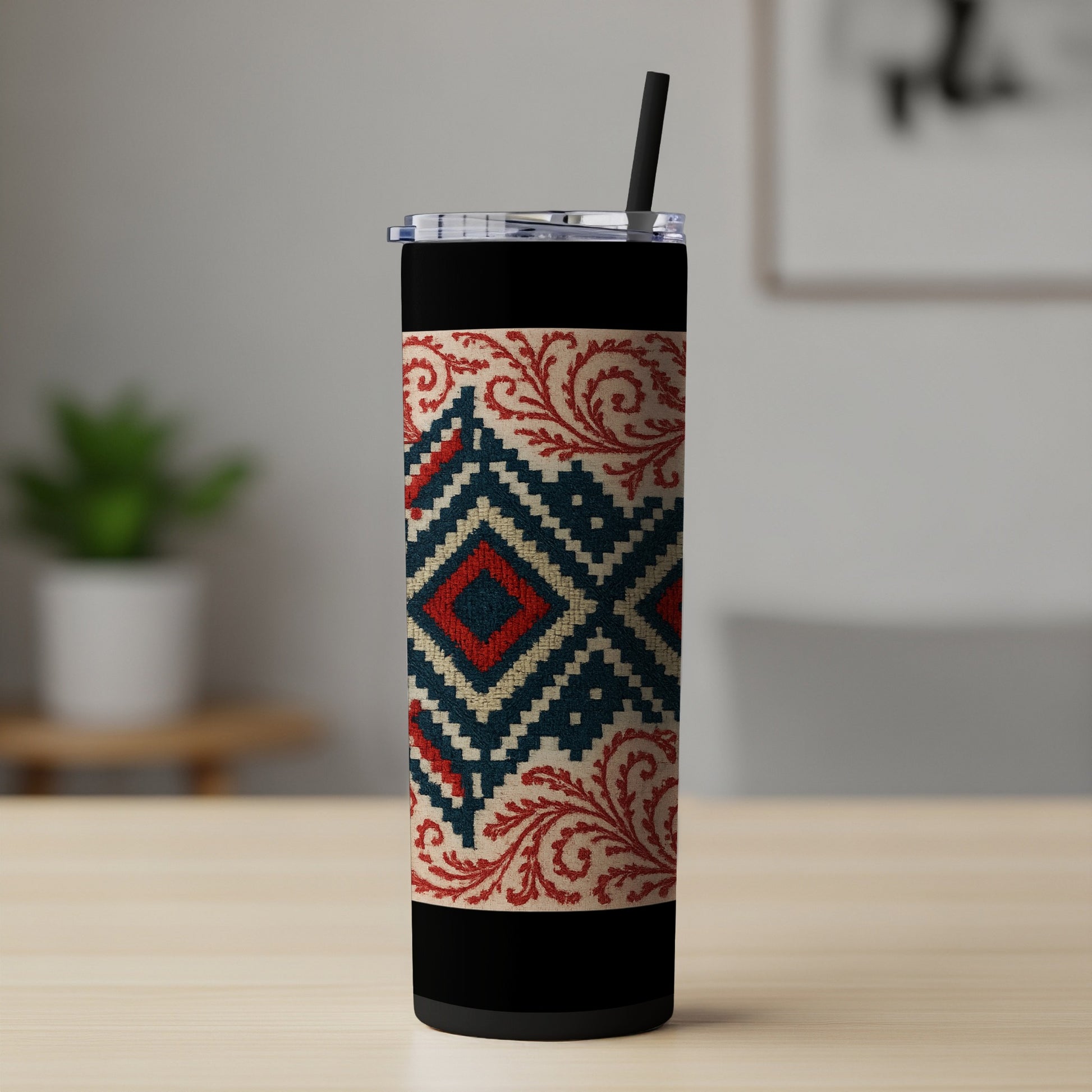 Geometric Patterned Tumbler with Straw for Drinks product type