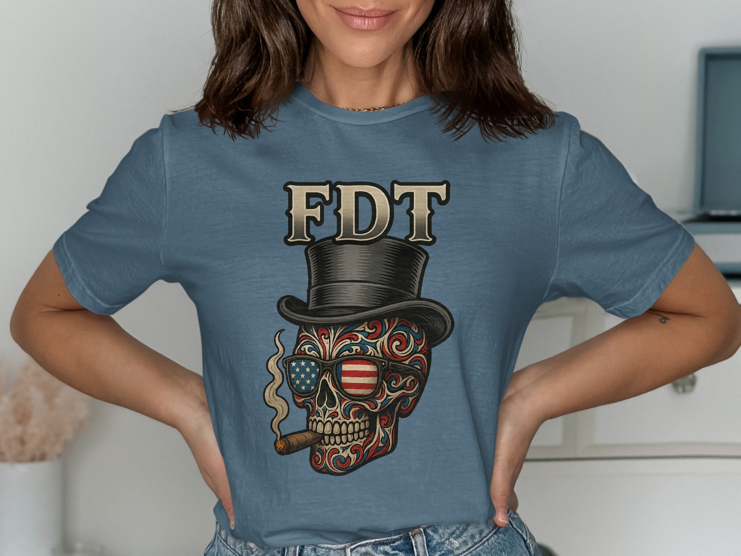 Stylish Patriotic Skull Design FDT T-Shirt Product