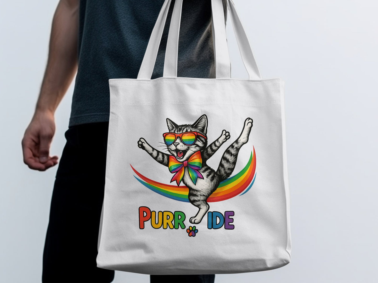 Colorful Cat with Glasses Purride Design Tote Bag Product