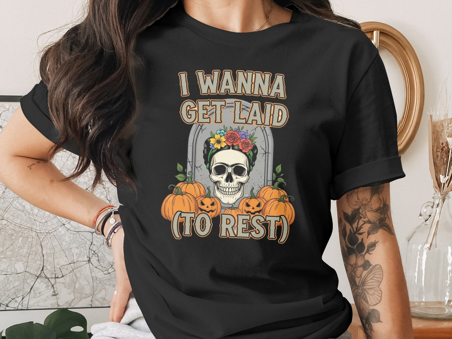 I Wanna Get Laid To Rest Halloween Skull Shirt product type