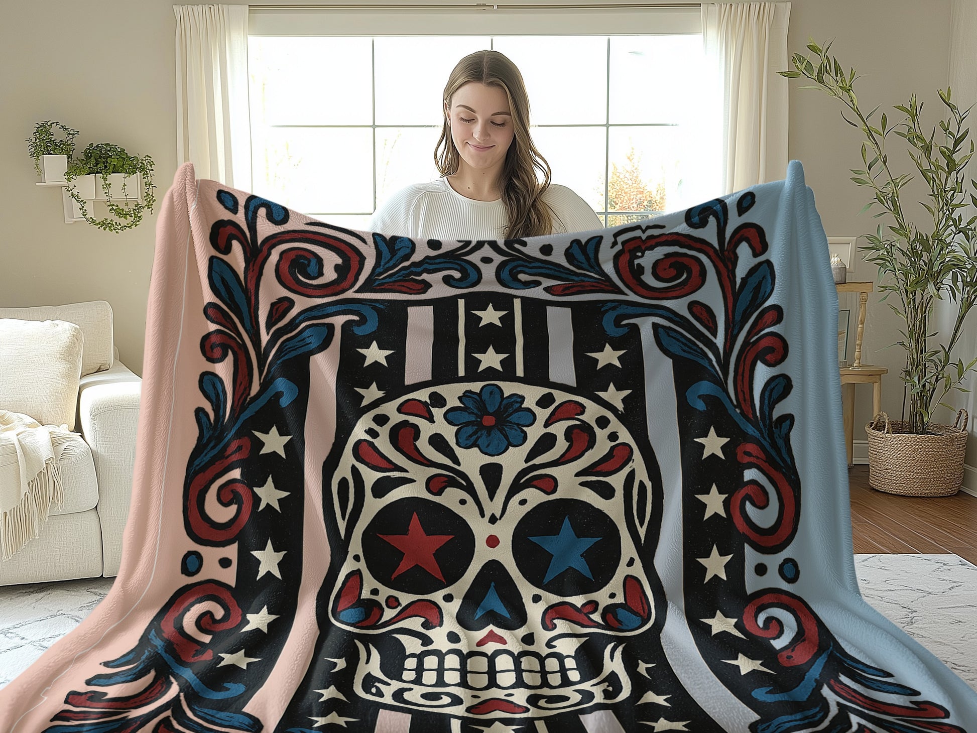Colorful Skull Design Cozy Throw Blanket product