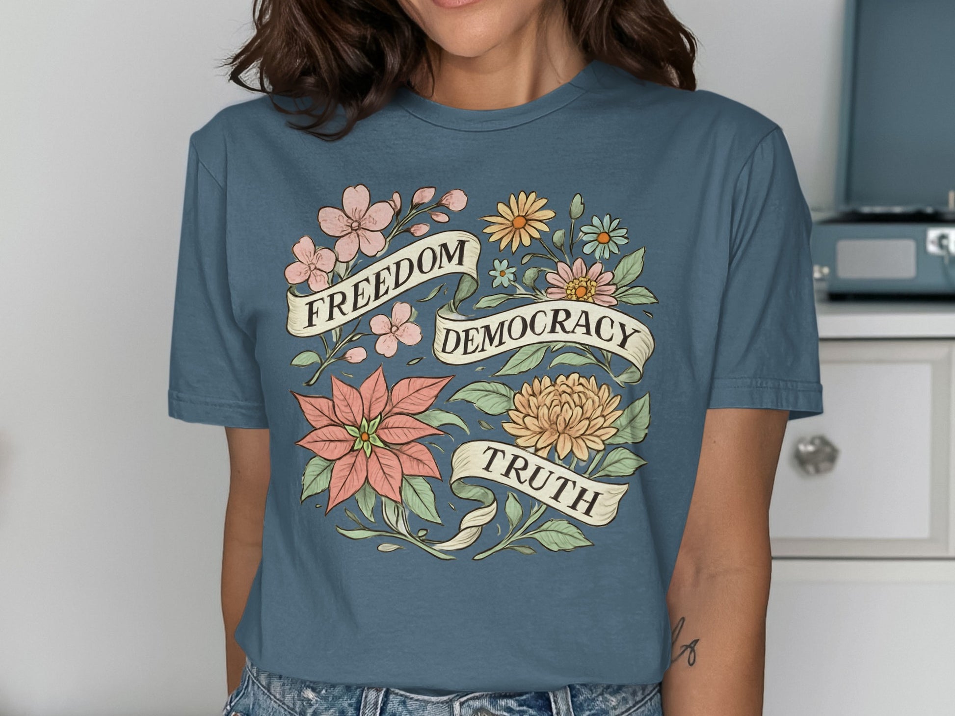 Freedom Democracy Truth Floral Design T Shirt product type
