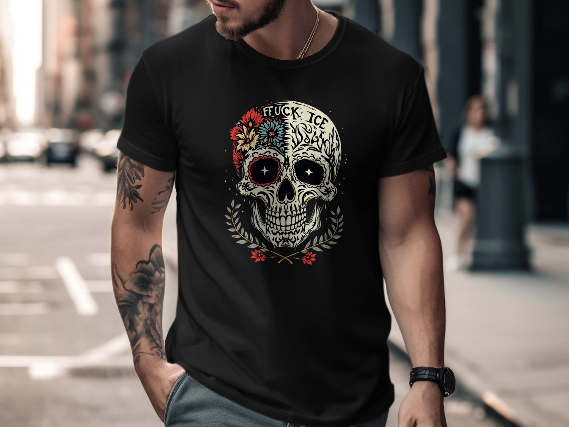 Sugar Skull Graphic Printed T-shirt Unique Design product type