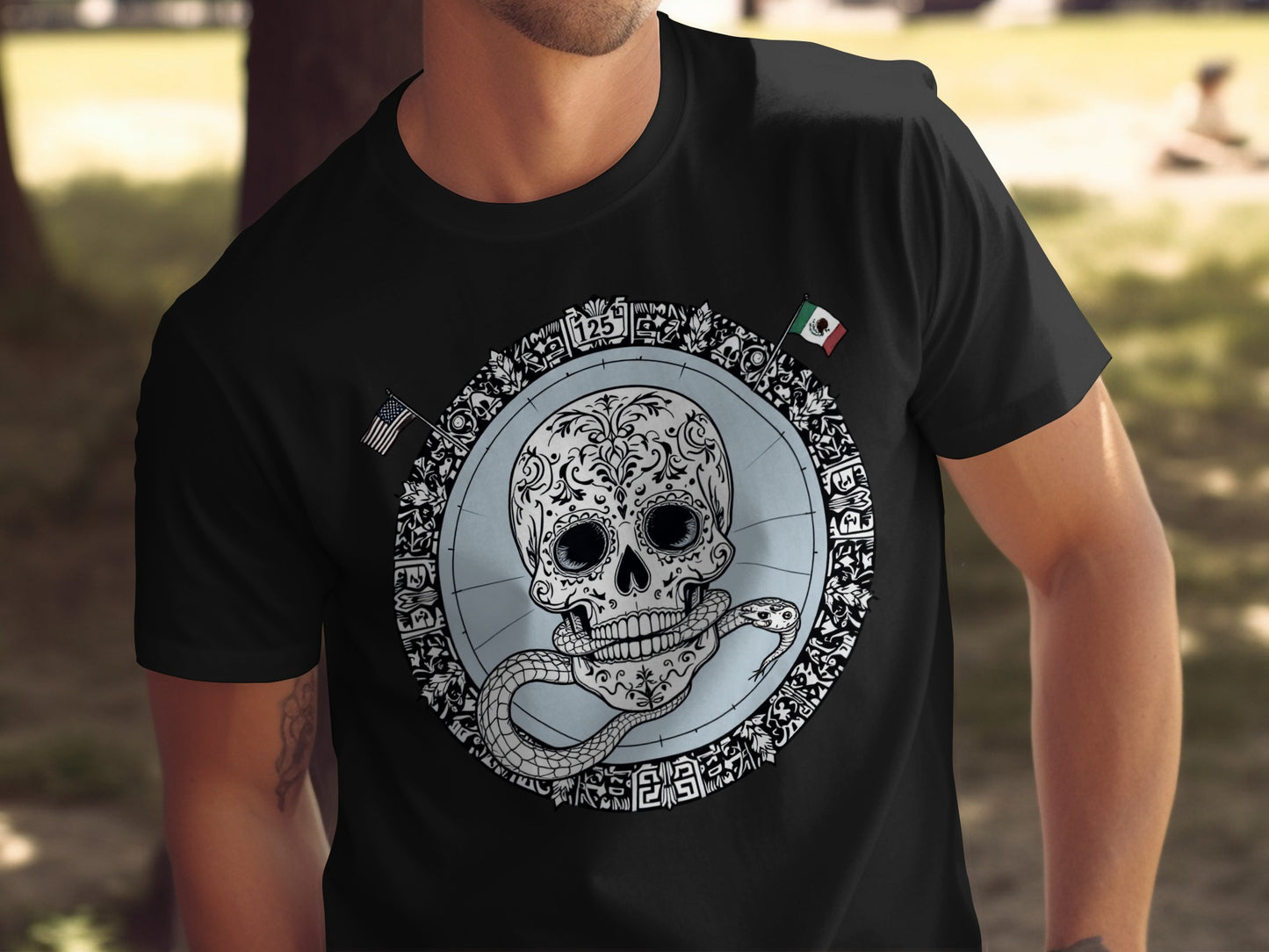 Skull and Snake Calendar Design Graphic T Shirt product type