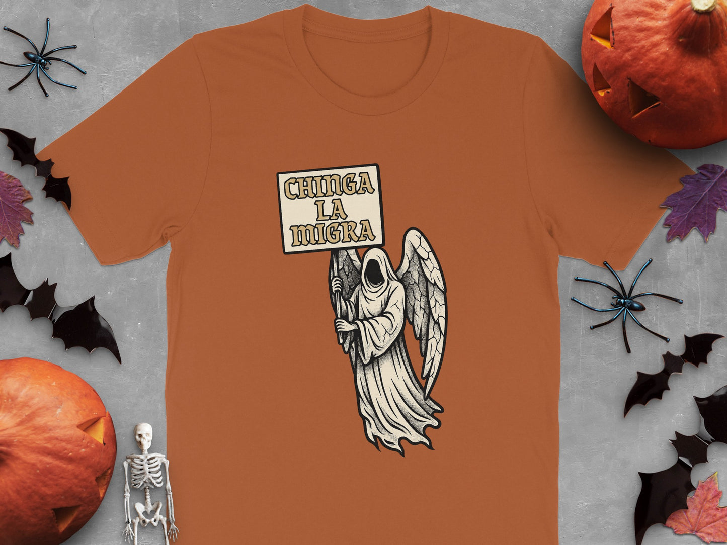 Chinga La Migra Grim Reaper Holding Sign T-Shirt product