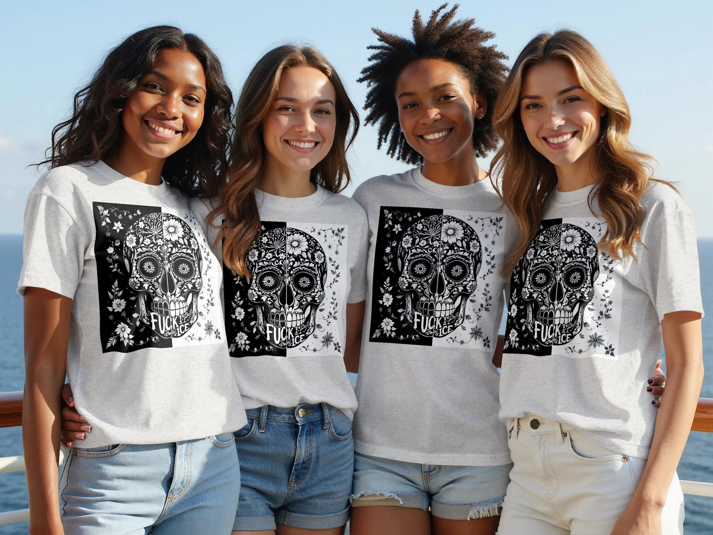 Stylish Skull Design Printed White T-Shirt product type