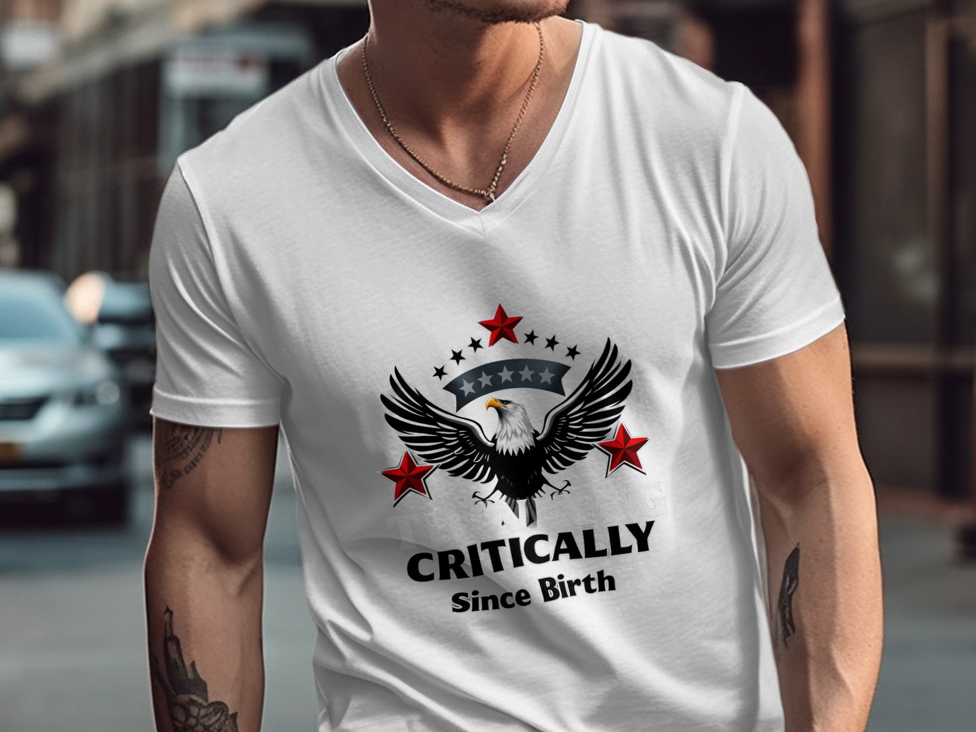 Critically Since Birth Men's V-neck T-shirt product