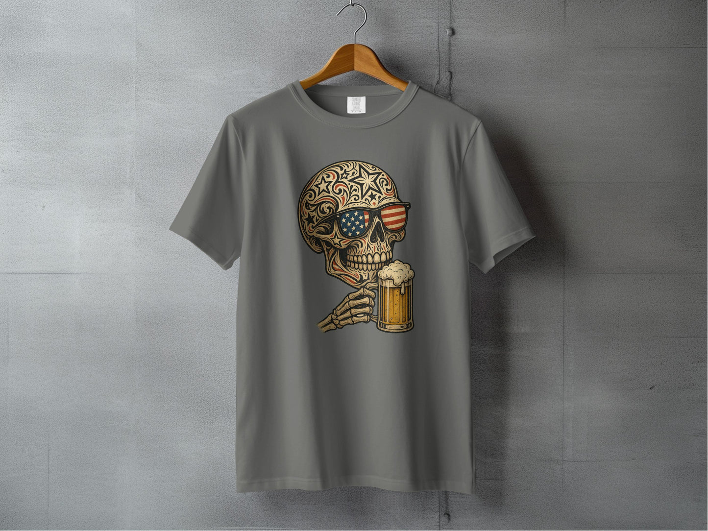 Patriotic Skull with Beer Mug Graphic T-Shirt product