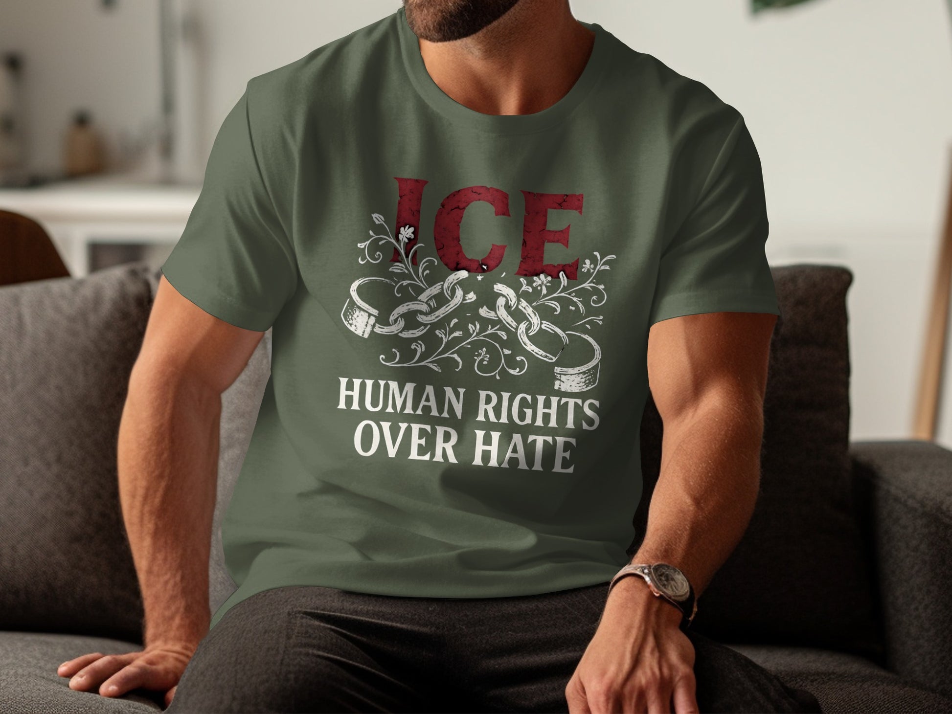 ICE Human Rights Over Hate Graphic T-shirt product type