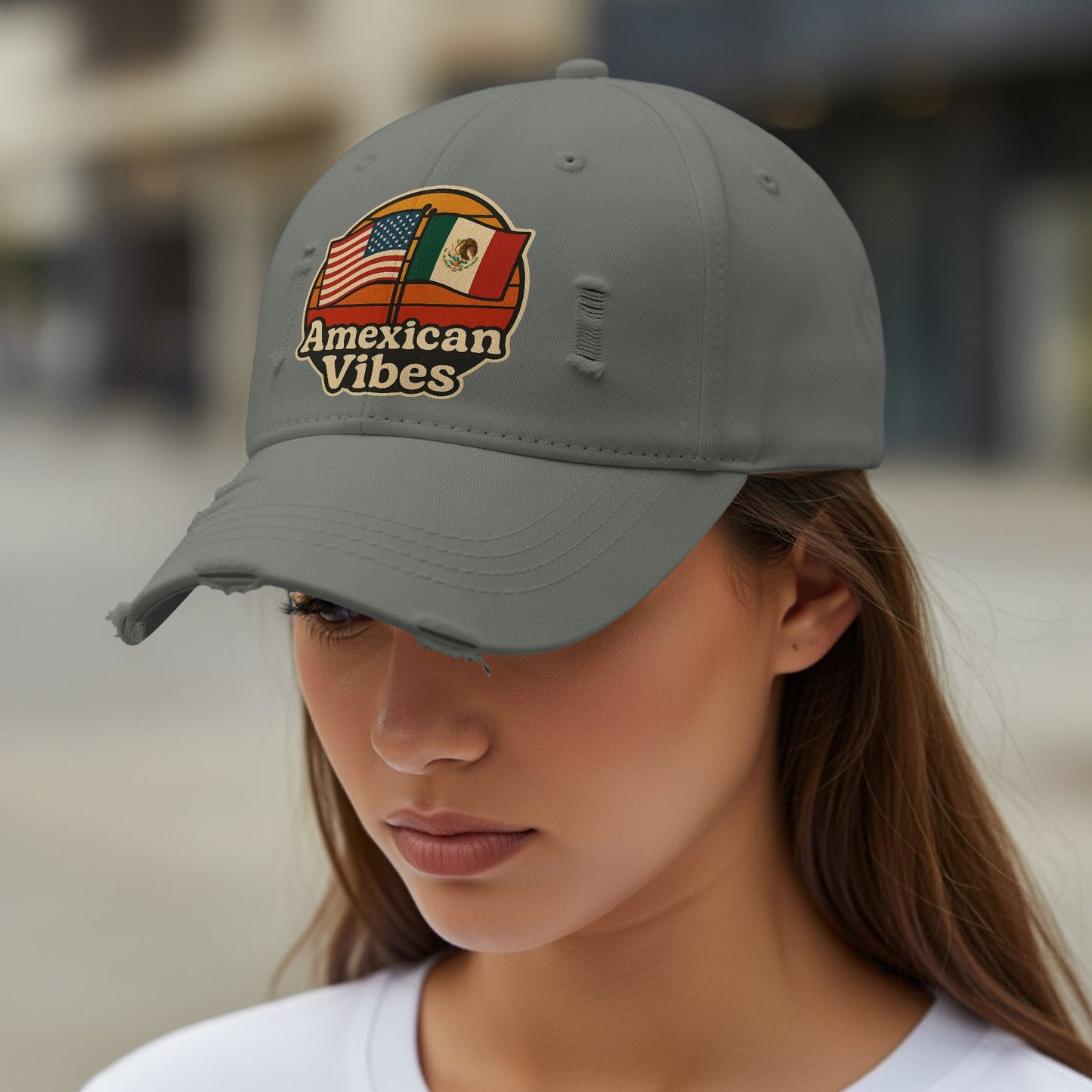 Distressed American Vibes Cap with Flag Graphic product type