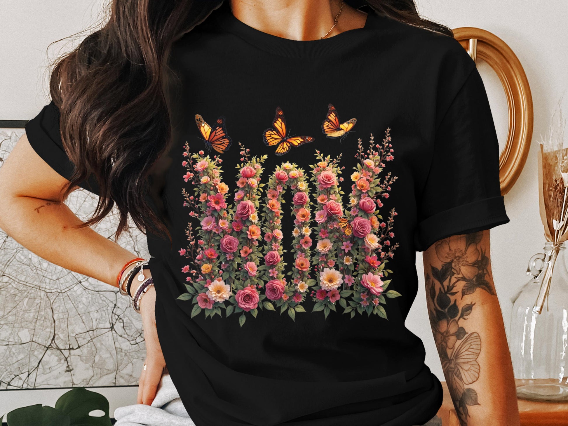 Vibrant Floral Garden with Butterflies T-Shirt product type