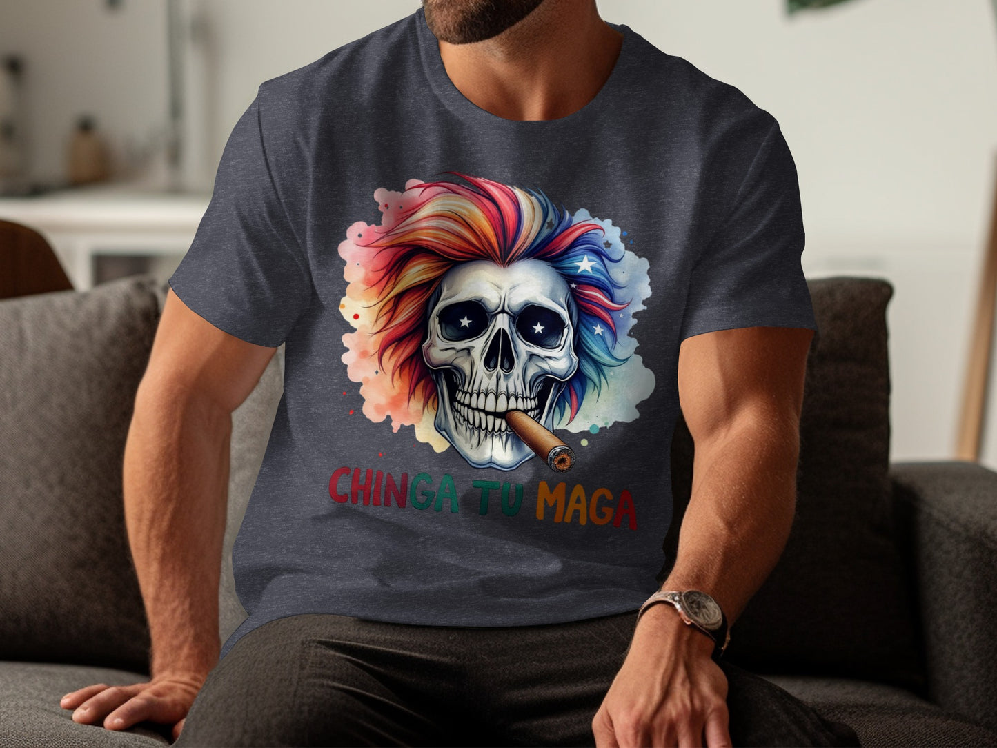 Chinga Tu Maga Colorful Skull Graphic T-Shirt product